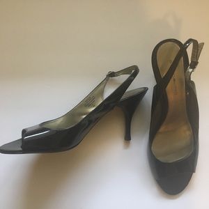 Bandolino Black Patent Leather Open Toe Slingbacks